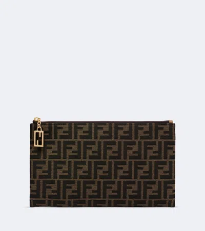 Fendi Tube Medium Ff Zucca Pouch In Brown