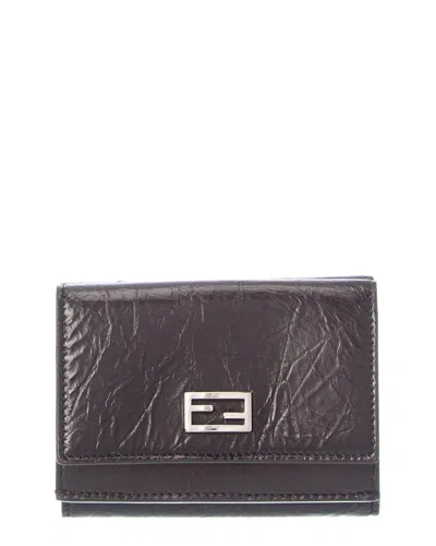 Fendi Tube Mini Leather Trifold Wallet In Black