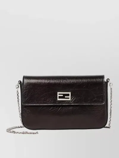 Fendi Tube Wallet Chain Shoulder Strap Flap In Brown