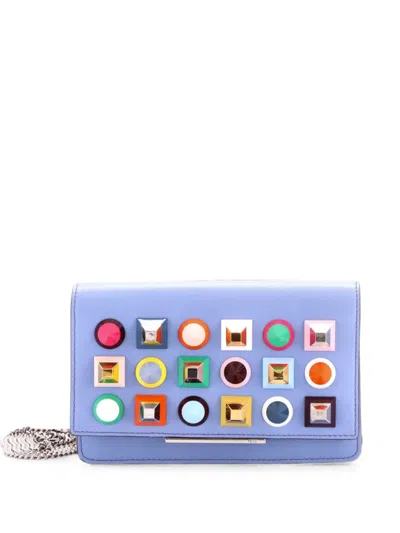 Pre-owned Fendi Tube Wallet On Chain Studded Leather Crossbody Bag In Blue