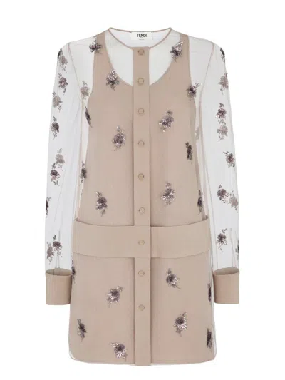 Fendi Tulle Dress With Embroidery In Multi