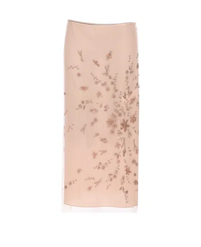 Fendi Tulle Embroidered Skirt In Pink