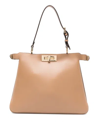 Fendi Turnlock Handle Tote Bag In Neutral