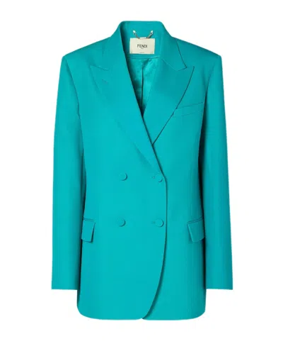Fendi Turquoise Wool Grain De Poudre Blazer In Blue