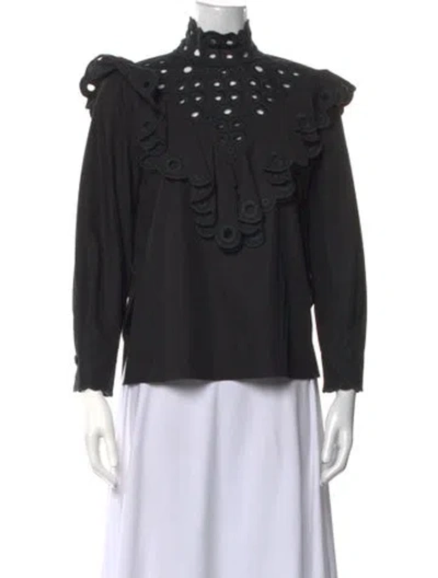 Pre-owned Fendi Turtleneck Long Sleeve Blouse In Black