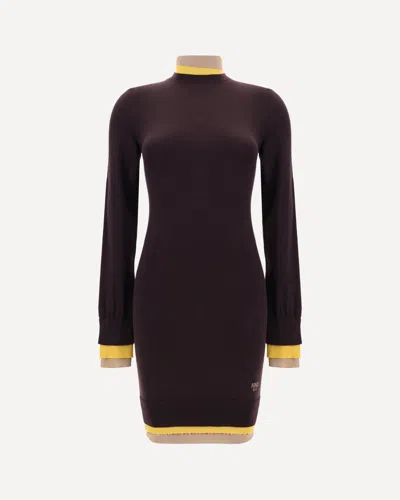 Fendi Mini Wool Dress With Contrasting Details In Burgundy