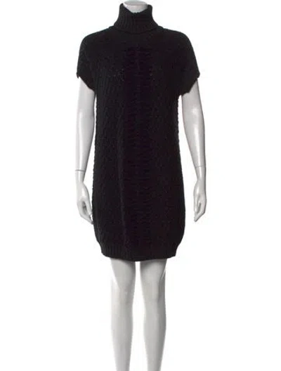 Pre-owned Fendi Turtleneck Mini Dress In Black