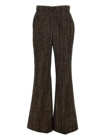 Fendi Tweed Flared Trousers In Brown