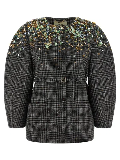 Fendi Tweed Jacket Puffer Jackets Gray