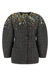 Fendi Check Tweed Blouson With Ff Belt In Gray