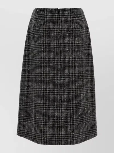 Fendi Tweed Skirt Embroidered Knee Length High Waist In Black