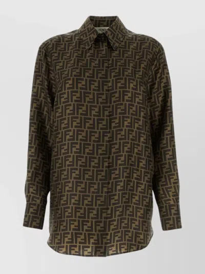 Fendi Twill Shirt Featuring Printed Pattern In Brown