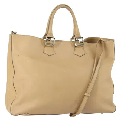 Pre-owned Fendi Twins Tote Leather Beige Leather Tote Bag Bag () In Sand
