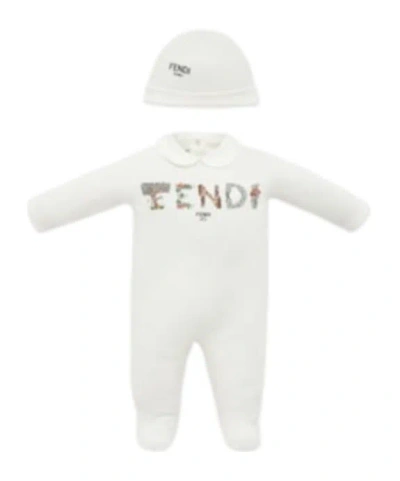Fendi Two-piece Long-sleeved Jumpsuit And Hat In White