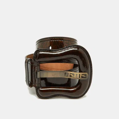 Pre-owned Fendi Two Tone Brown Patent Leather Waist B Buckle Belt 85cm