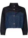 Fendi Two-tone Cropped Denim Jacket In Blue