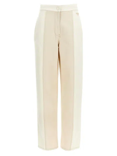 Fendi Two-tone Denim Jeans In White