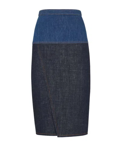 FENDI FENDI HIGH-WAIST COLOURBLOCK DENIM MIDI SKIRT