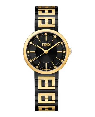 Fendi Two-tone Diamond-embellished Swiss Watch With Folding Clasp In Metallic
