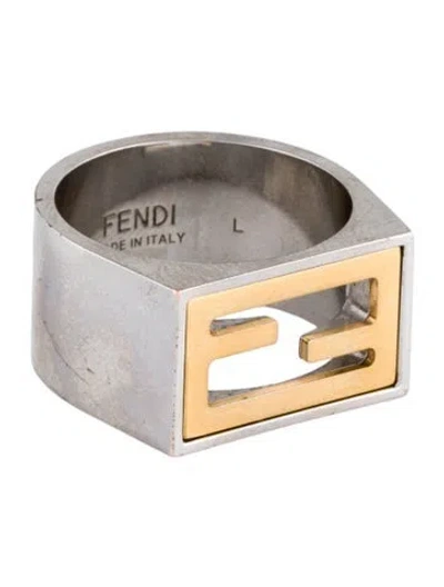 Pre-owned Fendi Two Tone  Logo Band Ring In Multi
