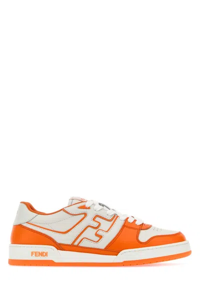 Fendi Match Leather Sneakers In Orangbianoranoran