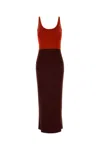 Fendi Two-tone Viscose Blend Long Dress In Burgundy