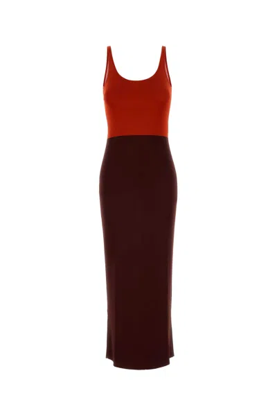 Fendi Two-tone Viscose Blend Long Dress In Burgundy