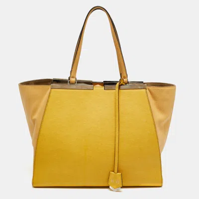 Pre-owned Fendi Two Tone Yellow Leather Large 3jours Tote