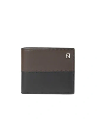 Fendi Two-tone Black And Ebony Leather Bi-fold Wallet