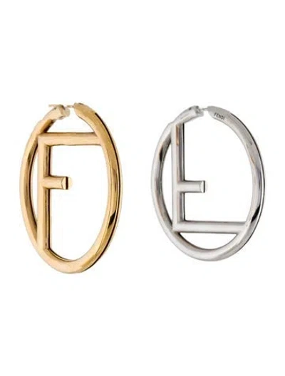 Pre-owned Fendi Two-tone 'f Is ' Hoop Earrings In Multi