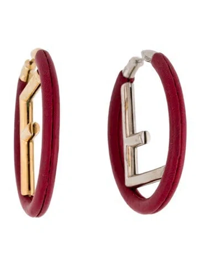 Pre-owned Fendi Two-tone 'f' Logo Hoop Earrings In Red
