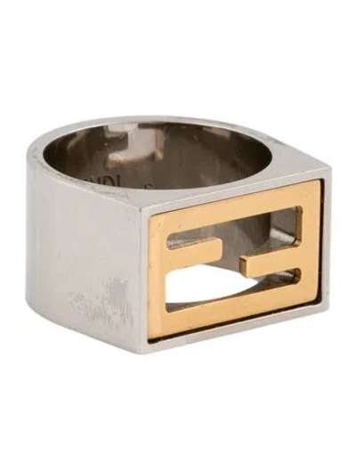 Pre-owned Fendi Two-tone Forever Signet Ring In Multi