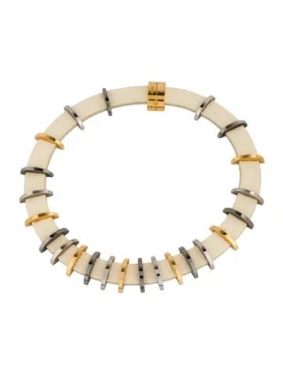Pre-owned Fendi Two-tone Leather Collar Necklace In Neutral