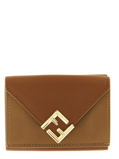 Fendi Two-tone Leather With Ff Logo Wallet In Brown
