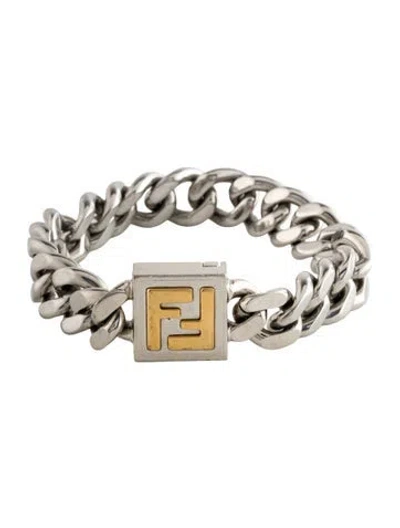 Pre-owned Fendi Two-tone Logo Link Bracelet, 7.75" In Multicolor