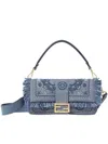 Fendi Embroidered Fringe Top Handle Shoulder Bag In Blue