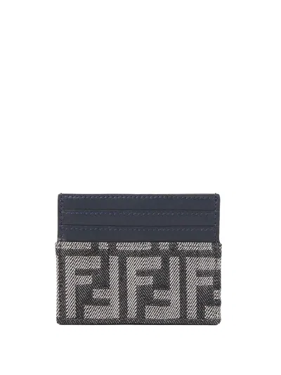 Fendi Compact Textured Card Holder Purse In Blue