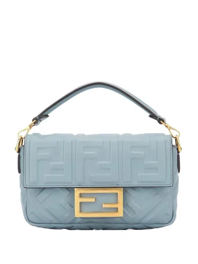 Fendi Uette Mini Leather With Embossed Ff Motif Bags In Blue