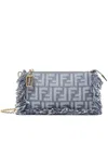 Fendi Blue Handbag With Fringed Details And Ff All-over Motif In Cotton Blend Woman In Red