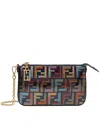 Fendi Multicolour Glazed Ff Fabric Baguette Pouch With Chain In Multi