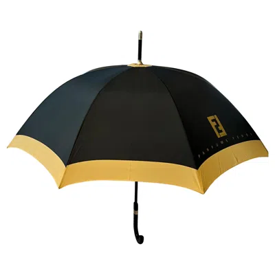 Pre-owned Fendi Umbrella With Gold Logo In Black