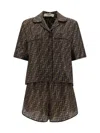 Fendi Ff Pattern Silk Pajama Set In Tobacco
