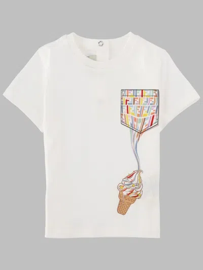 Fendi Unisex Baby Cotton T-shirt With Graphic Print In White