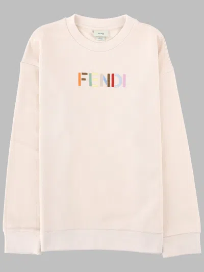 Fendi Unisex Kids Cotton Logo Crewneck Sweatshirt In Pink