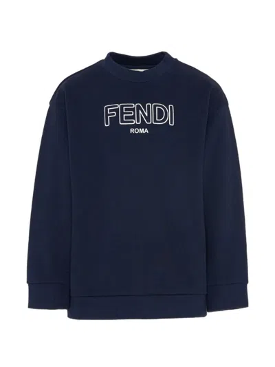 Fendi Unisex Kids Logo Cotton T-shirt In Blue