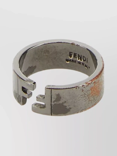 Fendi Unisex Metal Band Ring In Metallic