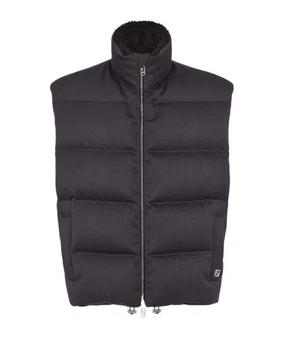 Fendi Upright Neck Down Vest In Black