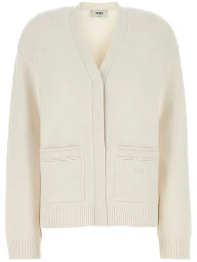 Fendi White Cashmere Blend Cardigan
