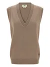 Fendi Sleeveless Cashmere Vest Featuring Ribbed Trim In Brown