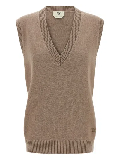 FENDI V-NECK CASHMERE TANK TOP